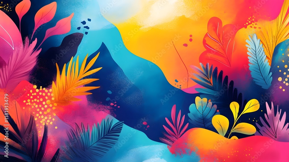 Poster vibrant gradient patterns clean geometric shapes and subtle ornamental elements come together in thi