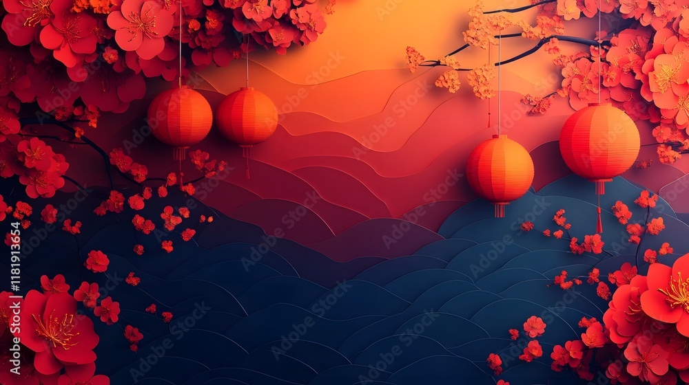 Poster vibrant lunar new year gradient background with modern decorative patterns and clean soft lines eleg