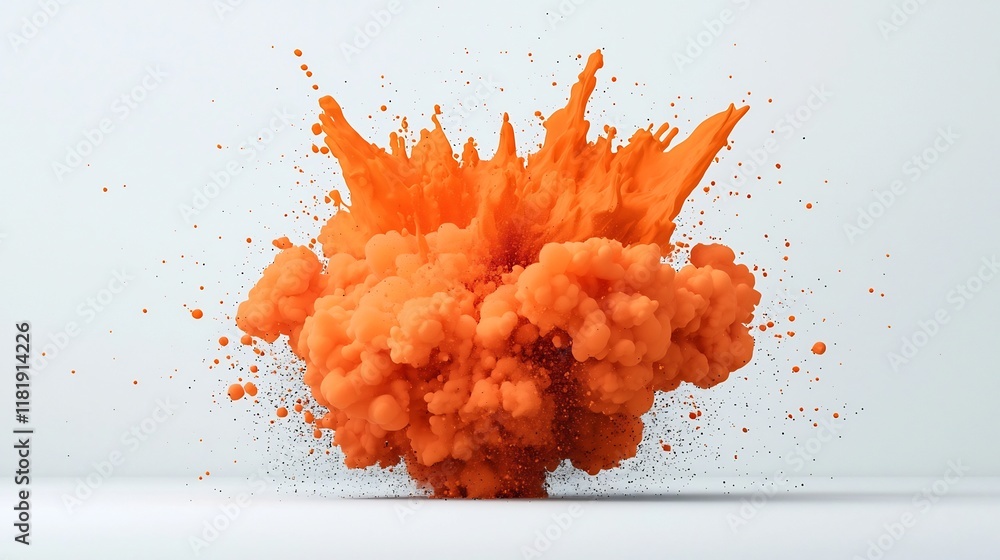 Poster explosive orange fluid burst captured in captivating abstract composition against pristine white bac