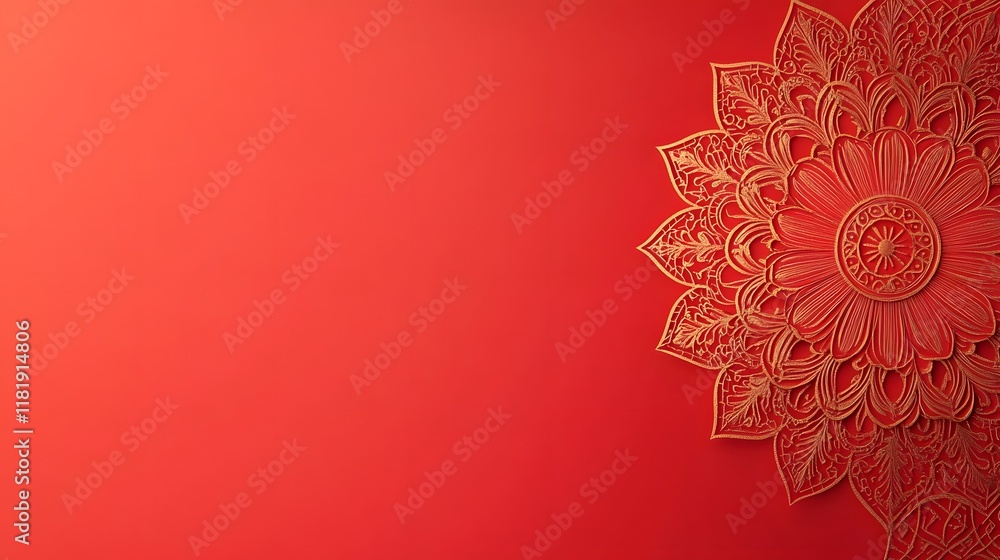 Poster vibrant red background featuring intricate ornate floral patterns and modern gradient designs creati