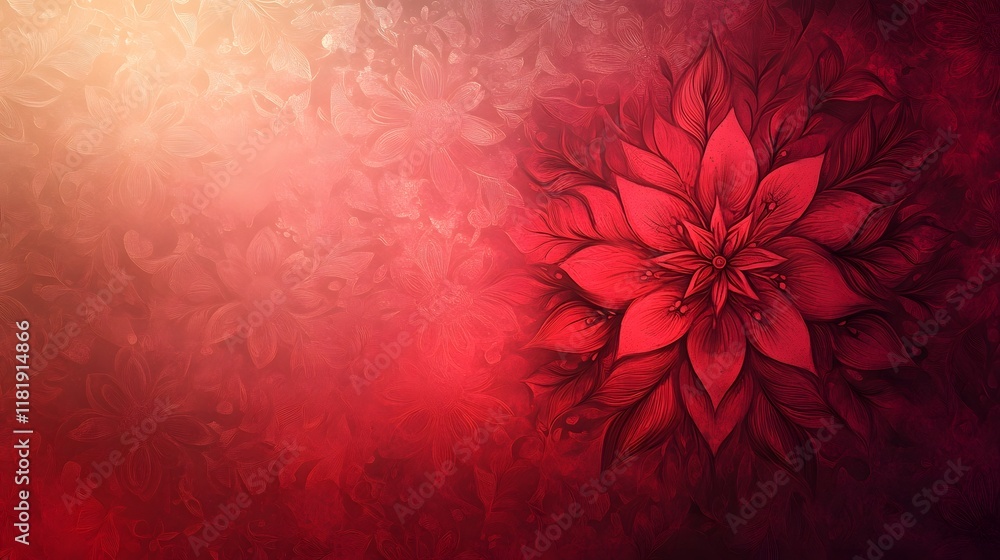 Poster vibrant red floral gradient featuring a modern ornamental design with intricate patterns and texture