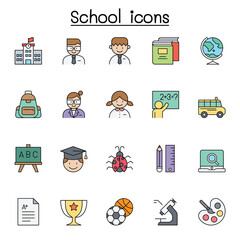 School & Education icons set in thin line style
