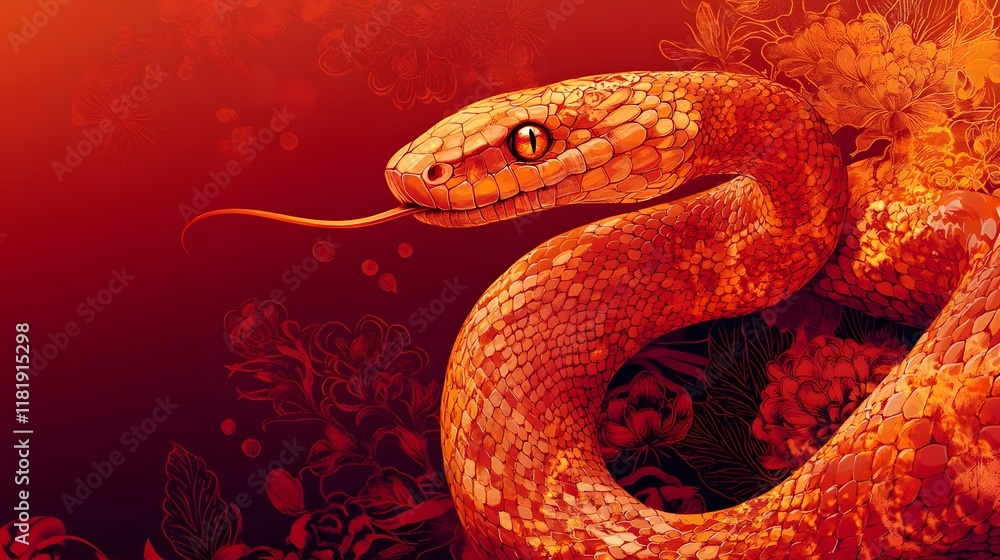 Poster captivating image of an elegant snake with intricate ornamental patterns vibrant color gradients and