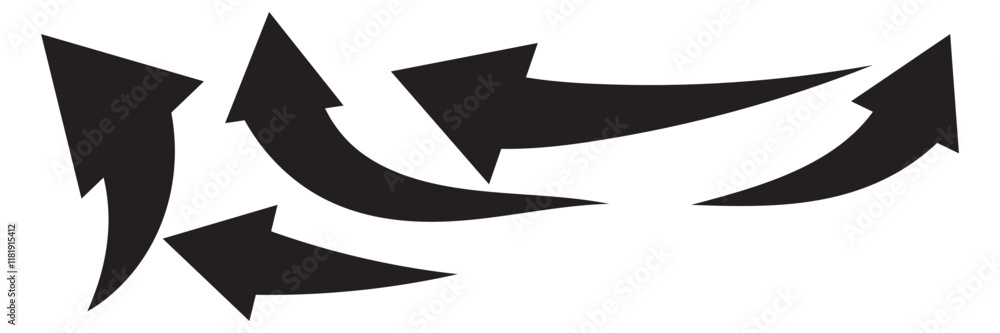 Poster black arrows icon vector set. bold arrow symbol curved flat design isolated