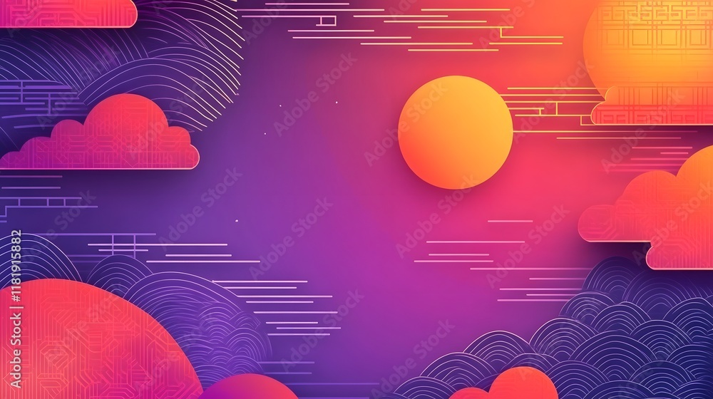 Poster vibrant and modern gradient background with decorative patterns and clean soft lines perfect for lun