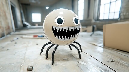 Playful  D Monster on Wooden Floor  Happy Cartoon Creature  CGI  Illustration