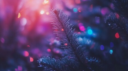 Fototapeta premium Enchanting Winter Pine Branch with Festive Lights