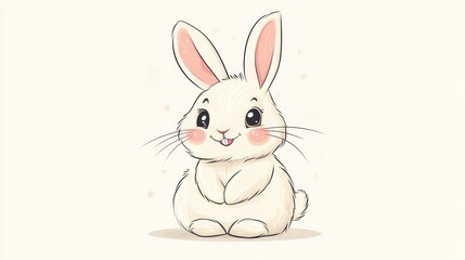 Obraz premium Adorable cartoon white bunny rabbit sitting.