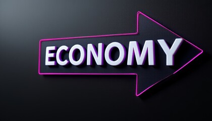 Directional Arrow Pointing Towards The Economy With a Neon Outline on a Dark Background