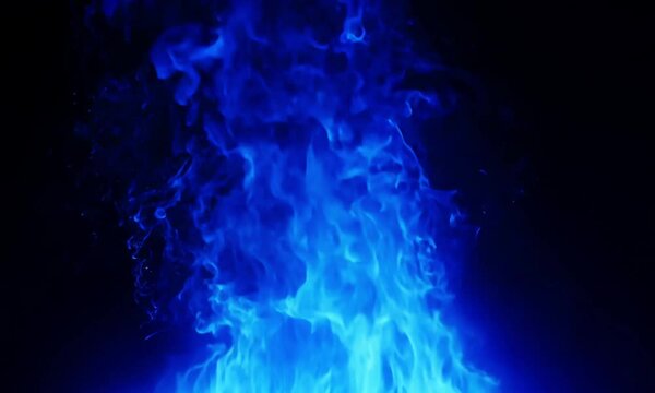 rendering blue fire animation isolated on dark background