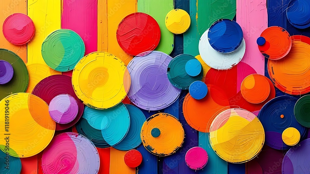 Poster colorful abstract design background with dots, geometrical forms like circles and rectangles