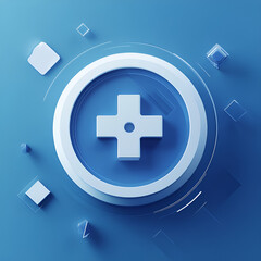 Obraz premium Modern 3D Medical Plus Symbol in Light Blue with Geometric Elements for Healthcare Application