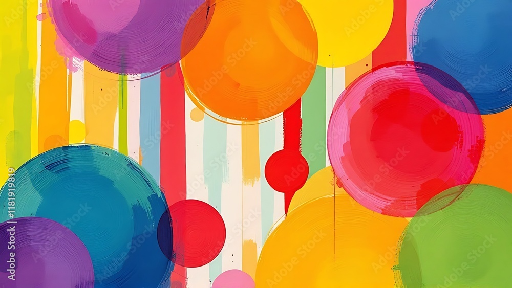 Poster colorful abstract design background with dots, geometrical forms like circles and rectangles