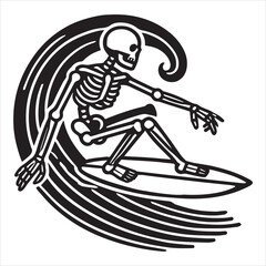 Skeleton Surfboard illustration Vector, Surfing Man Skull clipart Design
