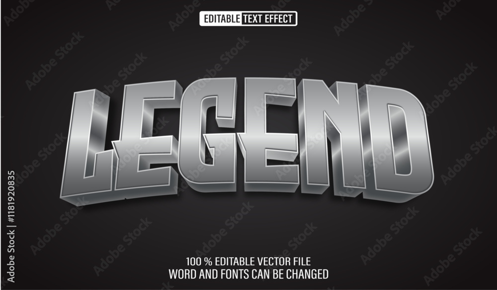 Poster editable 3d text style effect - legend silver chome text effect template