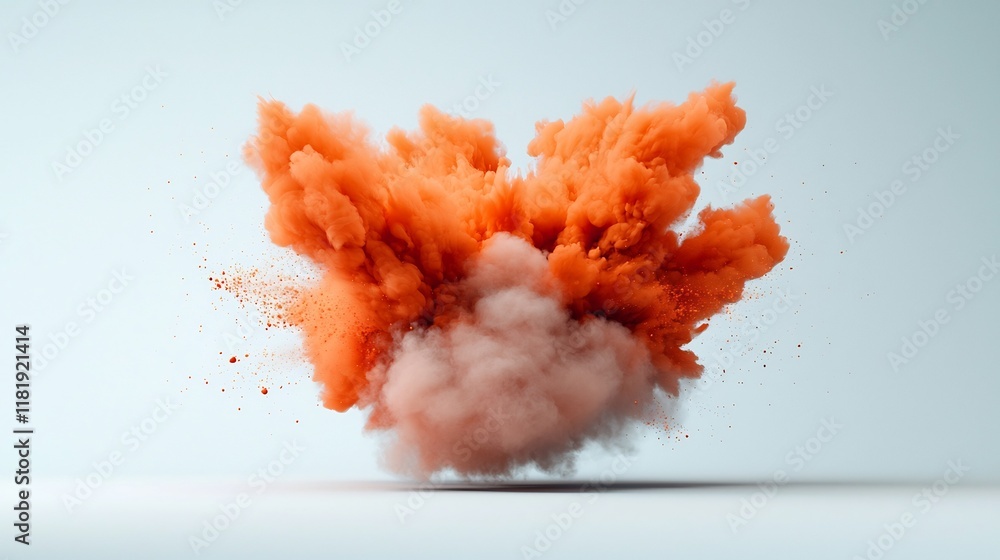 Poster dramatic orange fluid explosion dynamically frozen on a pristine white canvas showcasing bold color 
