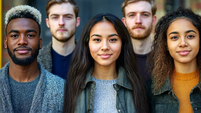 teenage men and women standing together with sensual smile, Diversity and acceptance concept 