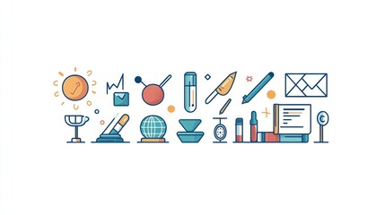 Fototapeta premium Flat design icons science, business, and creativity.