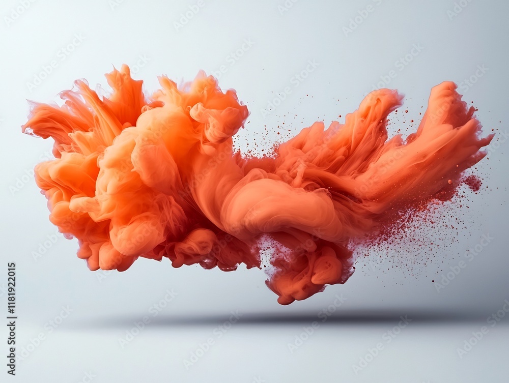 Poster explosive orange ink flow documented on a pure white canvas capturing the energy and dynamic movemen