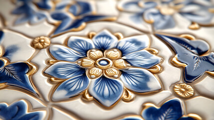 Portuguese Azulejo Tile Pattern with Vibrant Colors and Intricate Design
