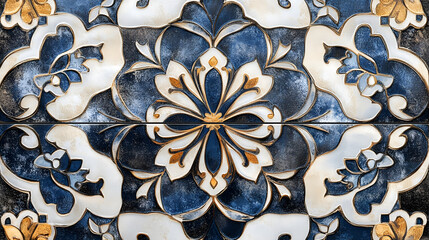 Portuguese Azulejo Tile Pattern with Vibrant Colors and Intricate Design