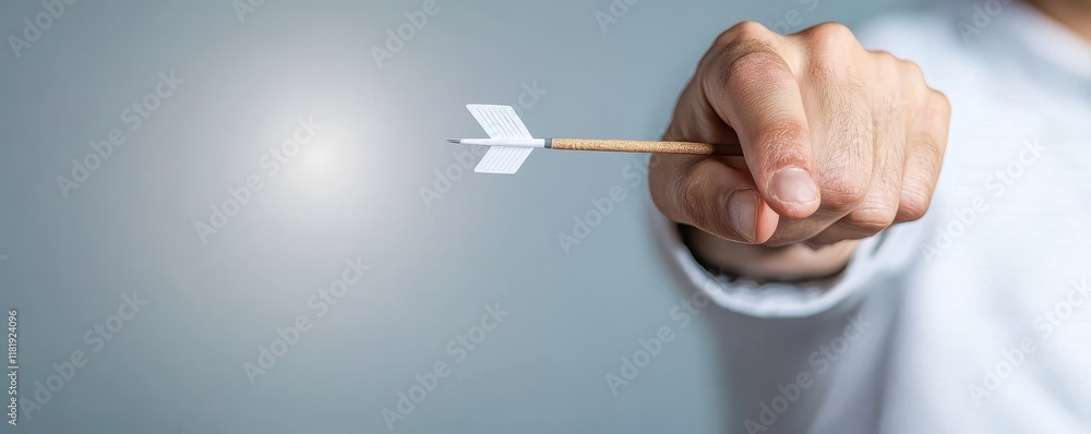Poster hand holding dart arrow pointing towards target