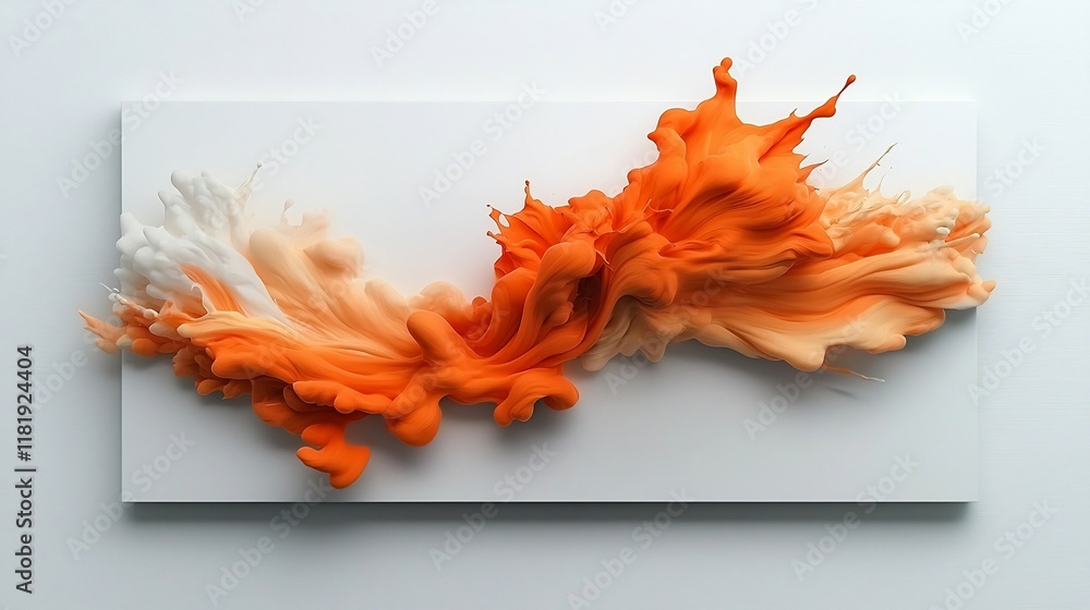 Poster mesmerizing orange liquid explosion vividly captured on a pristine white canvas showcasing bold colo
