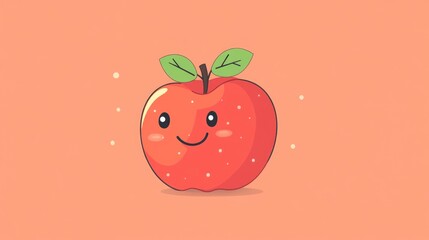 Cute cartoon apple with a smiling face on a peach background.