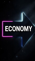 Neon Sign Pointing Towards Economy Amidst a Starry Black Background