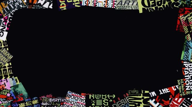 Frame animation with colored abstract typography borders. 4K quality footage