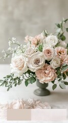 Obraz premium Romantic floral arrangement indoor setting still life soft pastel colors close-up view elegant garden concept
