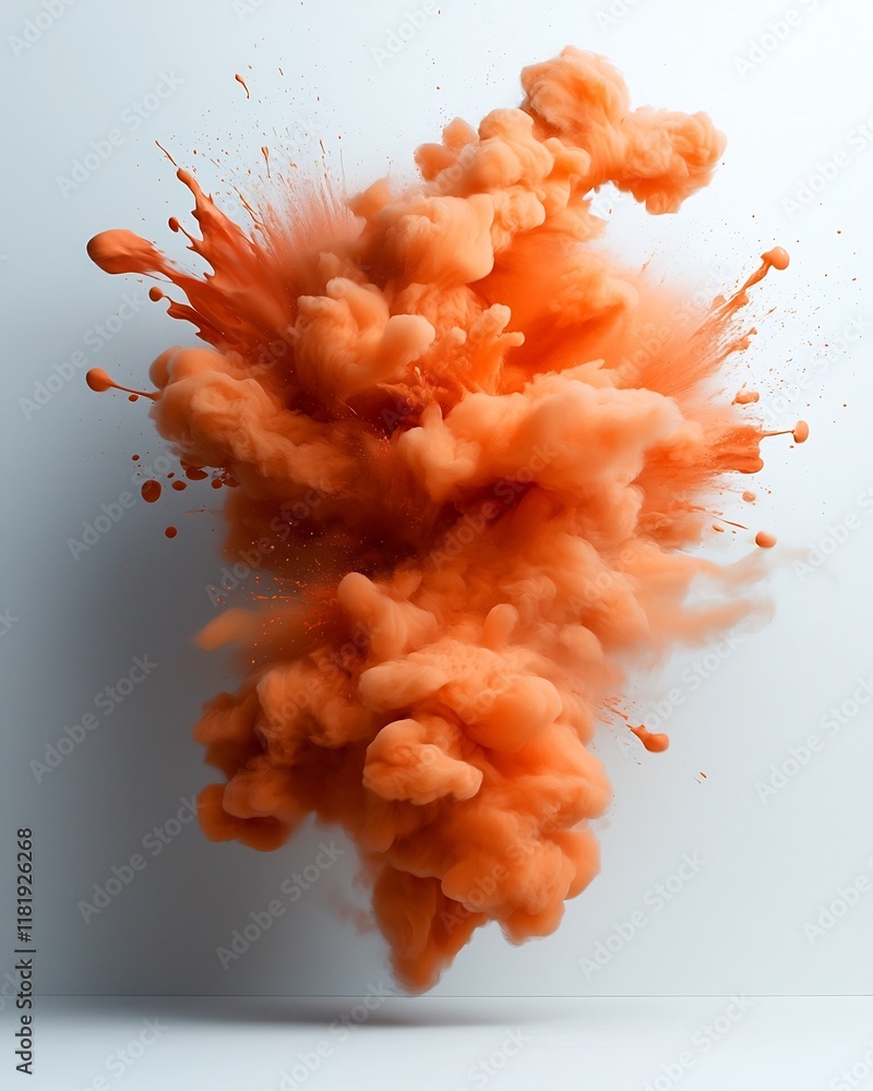 Poster dramatic orange fluid explosion in captivating abstract motion on blank white surface captured high 