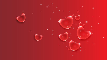 Heart wallpaper, hearts with glass effect and particles, red gradient background, concepts, ideas, copy space