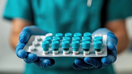 Medical Professional Holding Syringe Vials on Tray