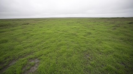 Fototapeta premium Expansive Green Grassland Under Cloudy Sky
