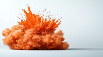 Mesmerizing eruption of vibrant orange liquid captured on a blank white surface highlighting dynamic motion vivid color and a captivating cinematic effect