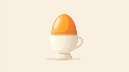 A single, hard-boiled egg in a white egg cup.