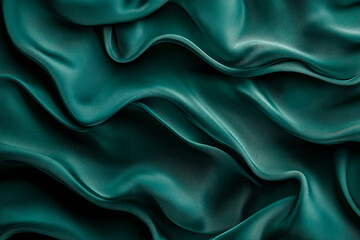 Fototapeta premium Close-up view of teal green satin fabric texture background, showing its smooth, shiny surface and rich sheen for design purposes.