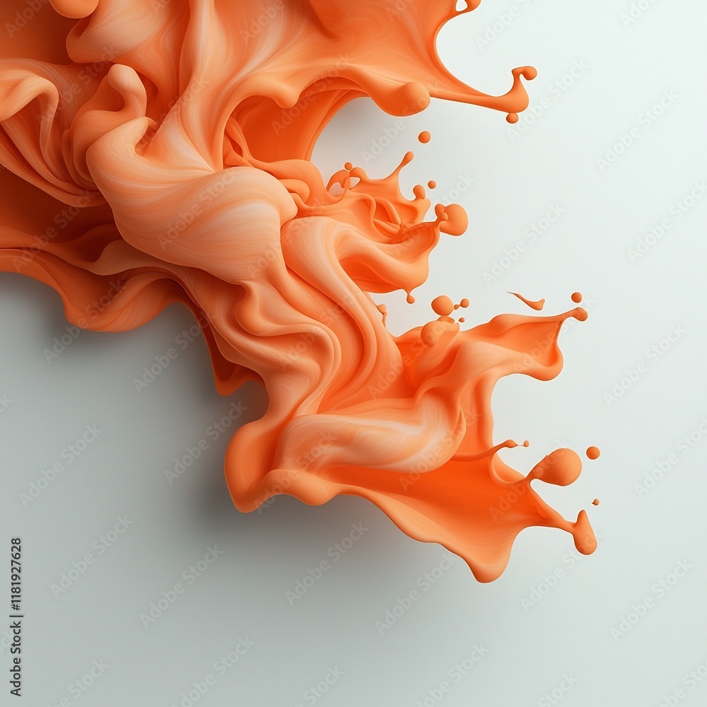 Poster Captivating Abstract Display of Flowing Dynamic Orange Liquid Forms Frozen in Time Against a Stark White Canvas Creating a Mesmerizing Artwork of Color and Movement