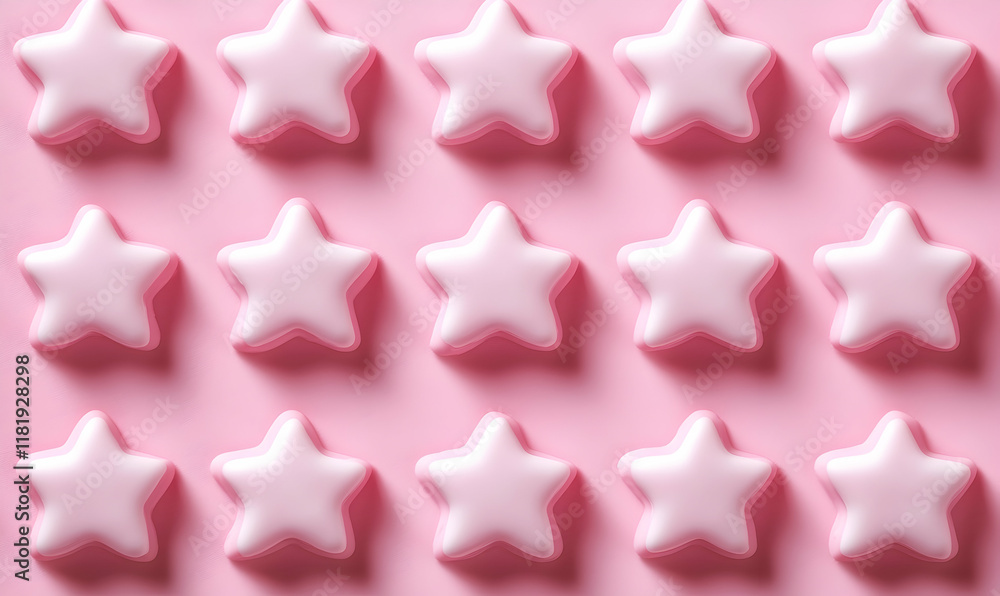 Poster delightful pink star shapes arranged in a repeating pattern on a soft pink background; ideal for bac