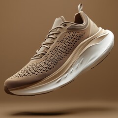 Stability, modern and cushion running shoes. New unbranded running sneaker or trainer on mocha mousse color. Dynamic design sport footwear.