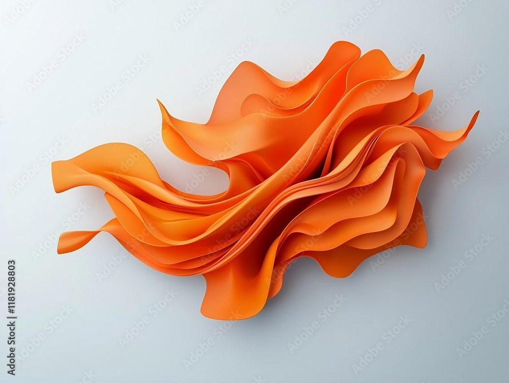 Poster dramatic frozen fluid shapes in vibrant orange hues forming an energetic abstract expressionist comp
