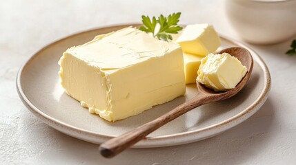 Freshly Churned Butter on Rustic Plate