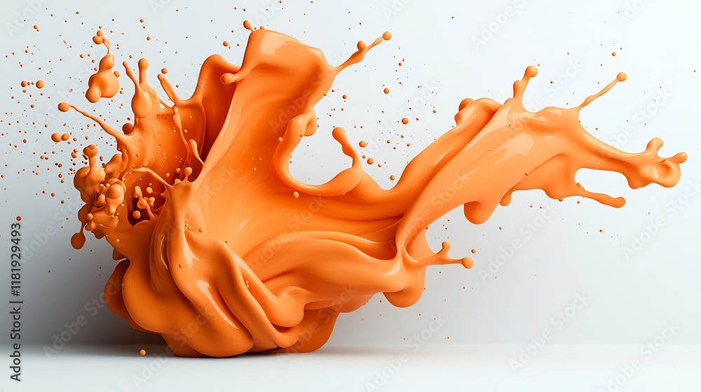 Poster vivid orange viscous liquid frozen mid motion showcasing intricate flowing patterns and abstract sha