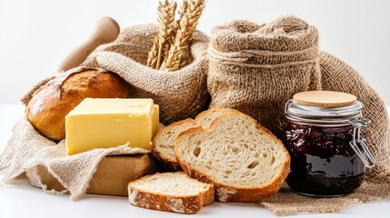 Rustic Breakfast Setup with Butter and Jam