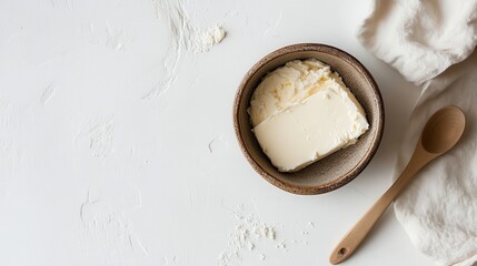 Rustic Ceramic Dish with Butter and Wooden Spoon