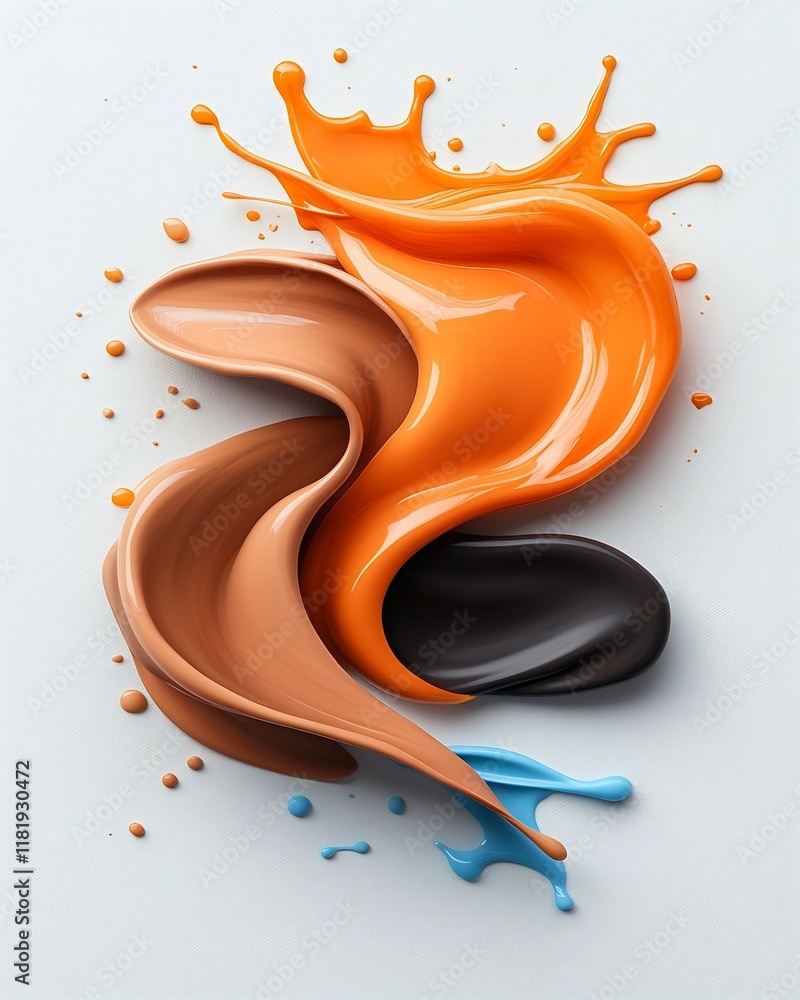 Poster mesmerizing fluid dynamics of a vivid orange liquid suspension captured in a macro photograph on a c