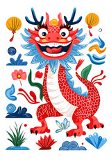 3d Chinese new year greeting with a red dragon