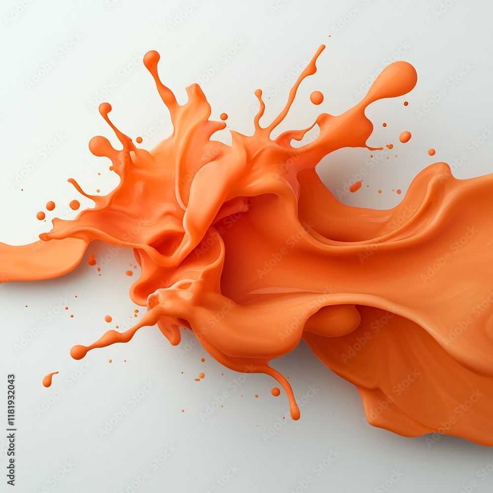 Poster captivating abstract display of dynamic flowing orange liquid forms frozen in time against a clean s