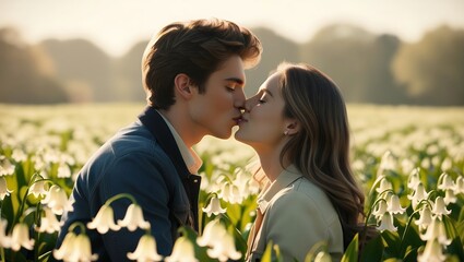 Naklejka premium couple in love, kissing and hugging